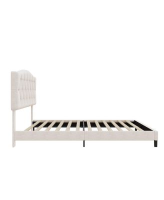 Full Upholstered Platform Bed with Curved Headboard, Tufted Details, No Box Spring Needed