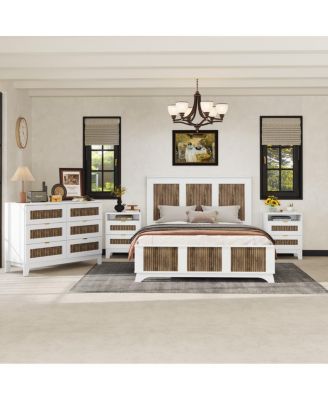 Streamdale 4-Piece Queen Farmhouse Set with Storage Nightstand & Dresser