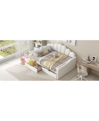 Full Size Upholstery Daybed with Scalloped Backrest and 2 Drawers