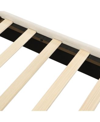 Canopy Bed Frame With Linen Upholstered Headboard, Iron Legs