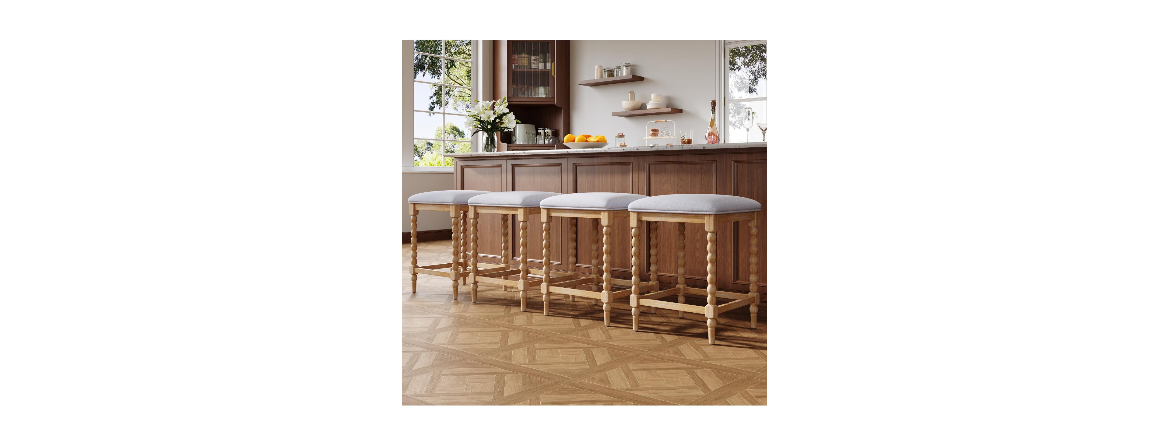 Streamdale Furniture26" Counter Stools Set of 4, Upholstered Seat, Solid Acacia Wood Frame