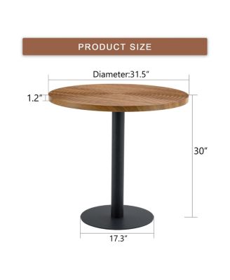 Dark Wood Grain Round Dining Table - 31.5 Inch, Black Metal Stand.