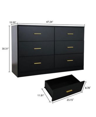 Streamdale Modern Black 6-Drawer Dresser - Wide Chest of Drawers for Bedroom
