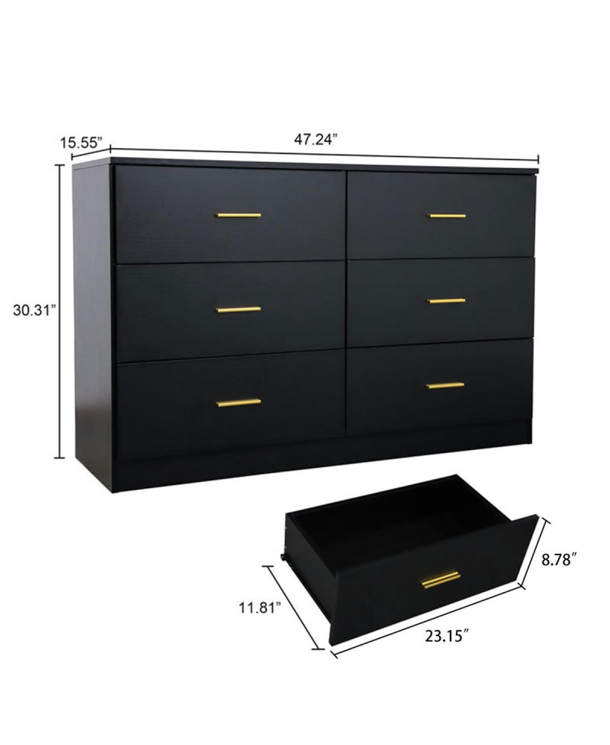Streamdale Furniture Streamdale Modern Black 6-Drawer Dresser - Wide Chest of Drawers for Bedroom