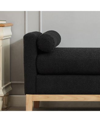 Elegant Upholstered Bench, Daybed, Ottoman with Wood Legs & Bolster Pillows