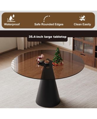 Streamdale 35" Round Glass Dining Table with Carbon Steel Legs
