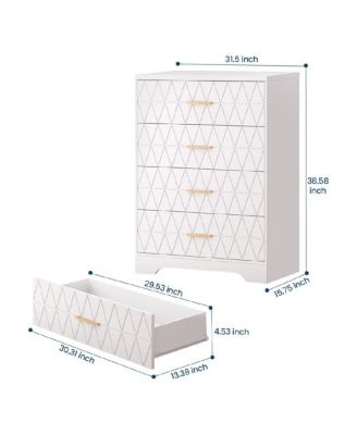 4-Drawer Wooden Dresser for Bedroom, Tall Chest of Drawers with Gold Handles & Storage, White