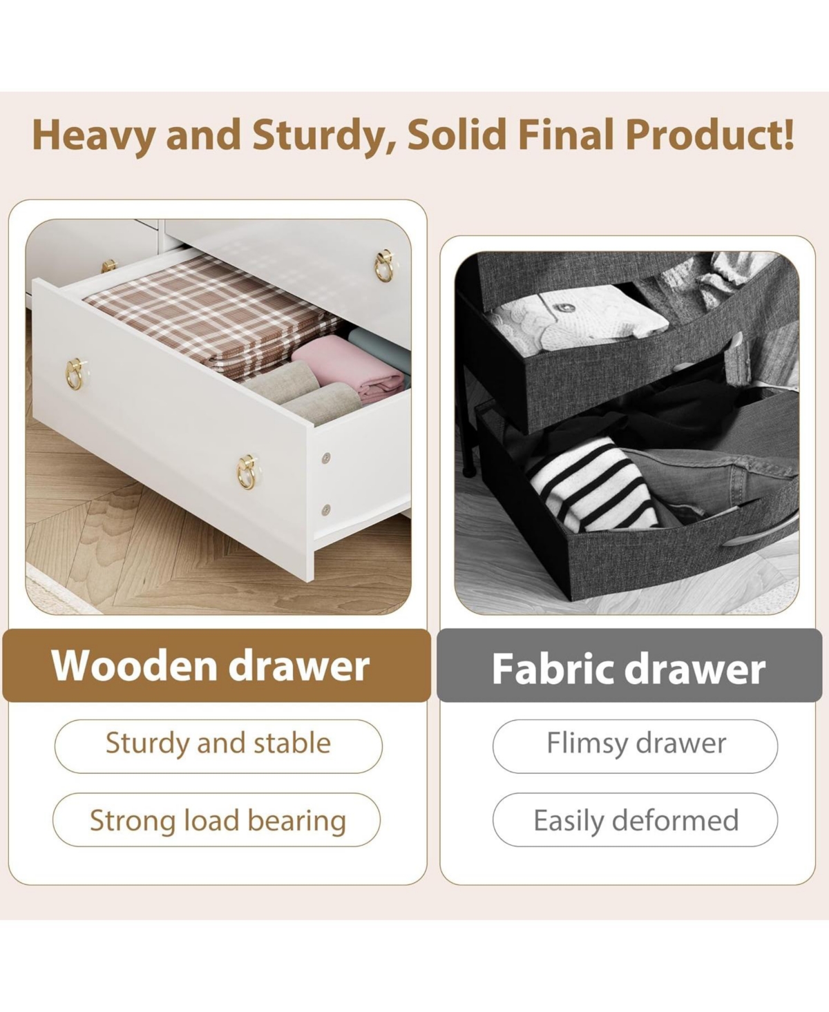 gaomon 6-Drawer Wooden Dresser, 54" Wide Chest with Large Storage for Bedroom and Living Room