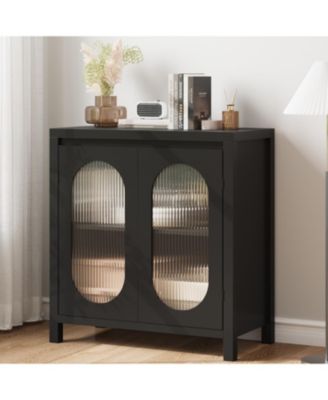 Retro Storage Cabinet, 30.1" Buffet Cabinet with Fluted Glass Doors, Wooden Coffee Bar Storage Station for Kitchen, Dining Room and Living Room