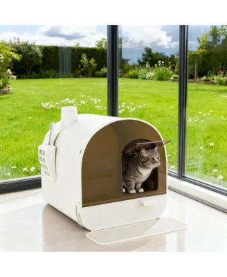 White Covered Cat Litter Box with Scoop & Filter