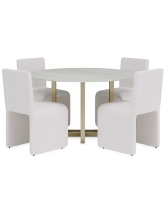 Emila 5-Pc. Fabric Round Table and Upholstered Chairs Dining Set