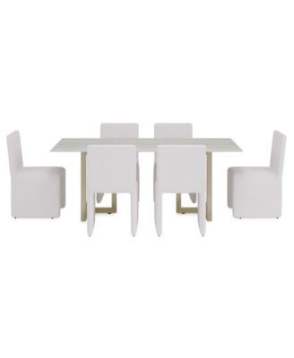Emila 7-Pc. Fabric Rectangular Table and Upholstered Chairs Dining Set