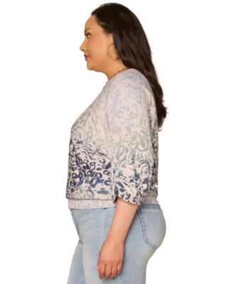 Plus Size 3/4-Length Dolman Blouson Sleeve Pull-On Sweater