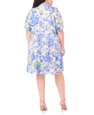 Plus Size Printed Puff-Sleeve Babydoll Dress