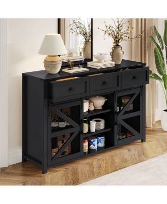55" Sliding Barn Door Sideboard with 3 Drawers & Adjustable Shelves