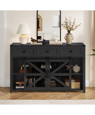 55" Sliding Barn Door Sideboard with 3 Drawers & Adjustable Shelves