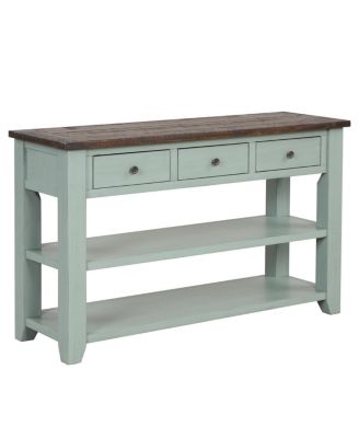 48" Solid Pine Wood Console Table with 3 Drawers & 2 Shelves