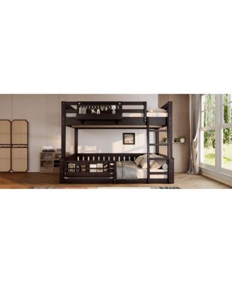 Full XL over Queen Bunk Bed with Ladder, Guardrails, Pegboard & Bookshelf, Espresso