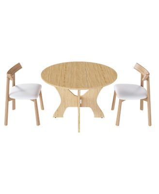 43" Folding Dining Table Set with 2 Chairs, Wild Oak Veneer, Space Saving