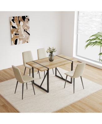 55" MDF Wood Dining Table & 4 Modern Linen Chairs Set