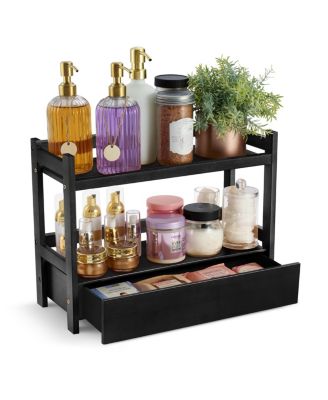 2-Tier Bamboo Counter Organizer with Drawer Bamboo for Vanity, Matcha Station, Bathroom Sink Organizer Countertop, Kitchen & Office Storage