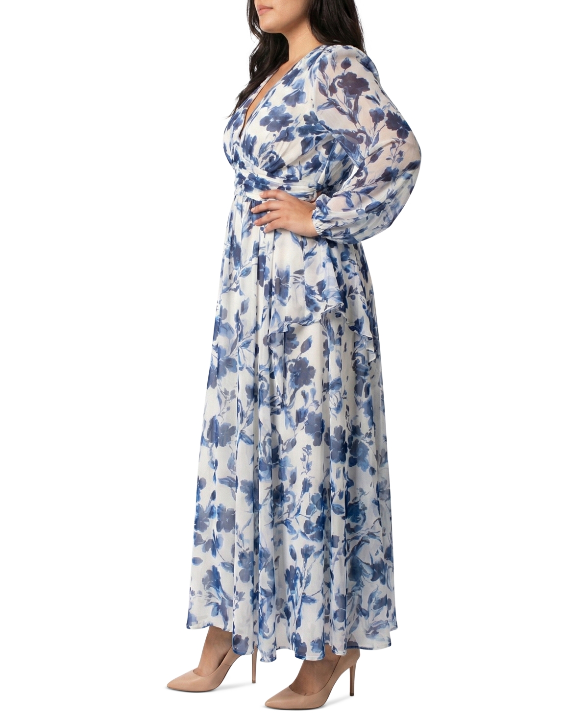 Taylor Plus Cinched Waist Chiffon Maxi Dress