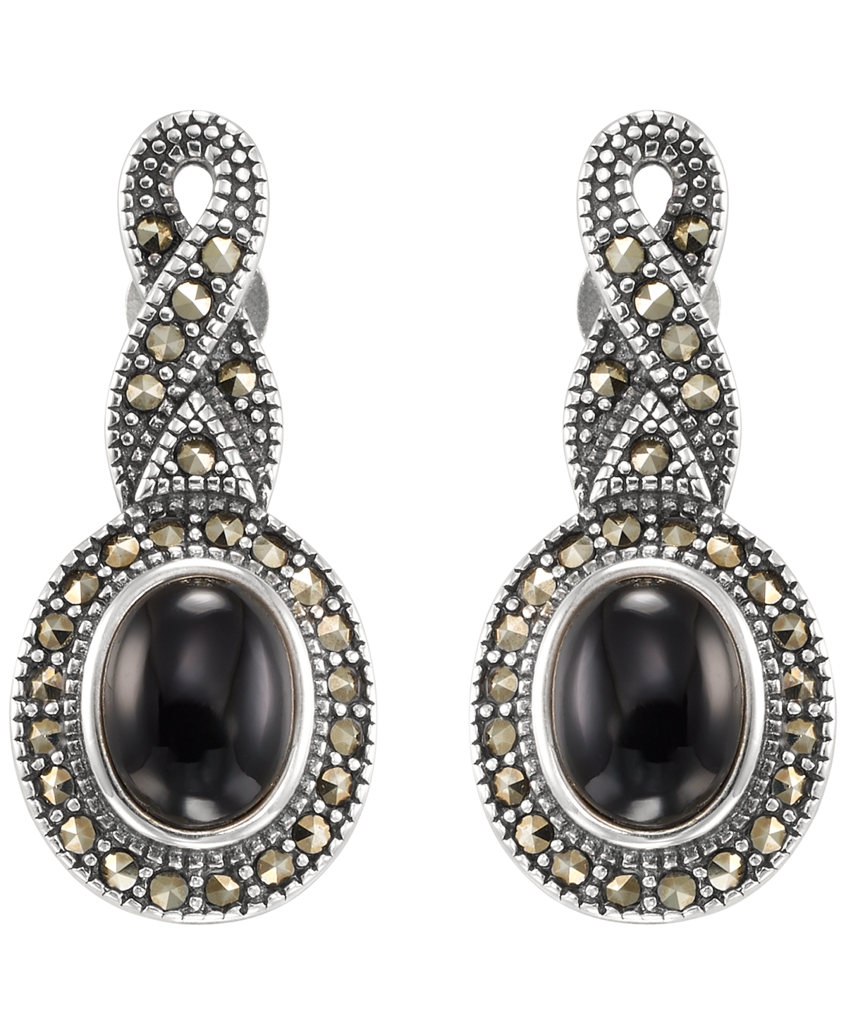 Macy's Marcasite (0.59 ct. t.w.) and Onyx (1-1/4 ct. t.w.) Drop Earrings in Sterling Silver