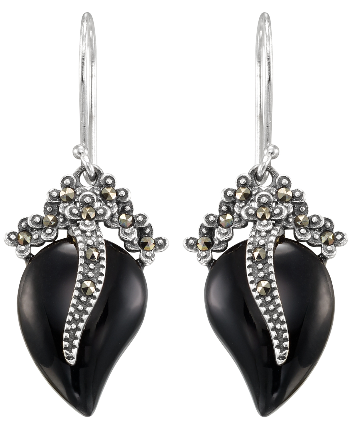 Macy's Marcasite (0.16 ct. t.w.) and Onyx (4 ct. t.w.) Dangle Earrings in Sterling Silver