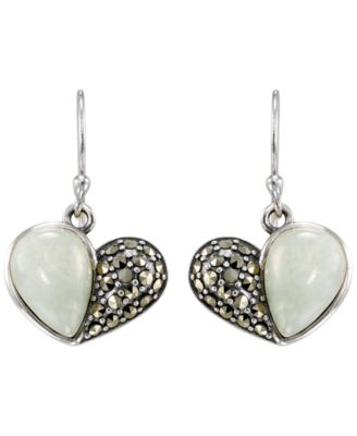 Marcasite (0.32 ct. t.w.) and Jade (4 ct. t.w.) Dangle Earrings in Sterling Silver