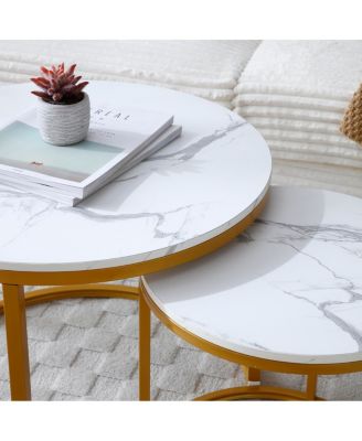 Set of 2 Round Nesting Coffee Tables with Golden Frame