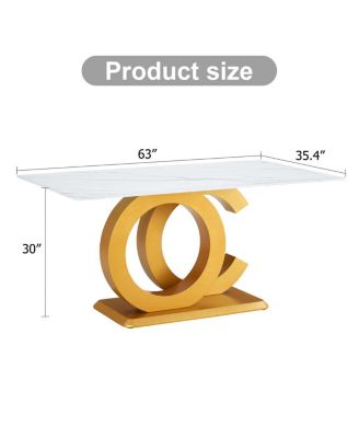 Tempered Glass Marble Top Dining Table with Gold OC Legs
