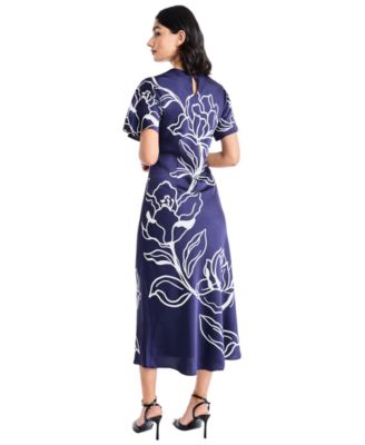 Women's Short-Sleeve Printed Midi Dress