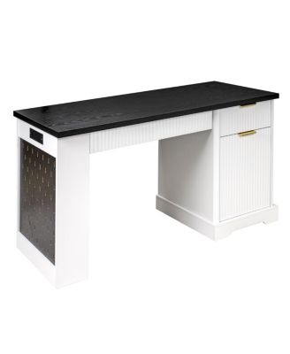 55" Modern Fluted Office Desk with Storage, Drawers, Power Outlet & Keyboard Tray