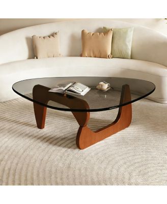 Modern Glass Coffee Table, 35.8" x 25.6" x 15.7", Walnut
