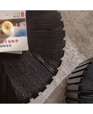 Set of 2 Black Fluted Coffee Table - Solid Wood & MDF Round Accent Tables