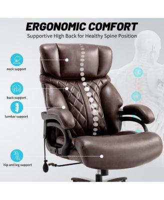 600LBS Big & Tall Office Chair, Extra Wide Seat, Adjustable Lumbar, Heavy Duty Executive Chair