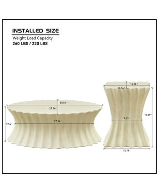 Set of 35.04"+15.16" Coffee Table Vintage Fiberglass Table Beige