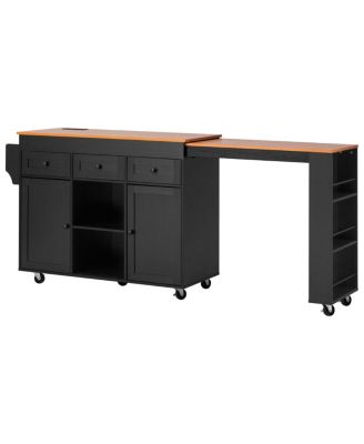 85.5" Extendable Kitchen Island with Storage, Power Outlet, 3 Drawers, 2 Doors