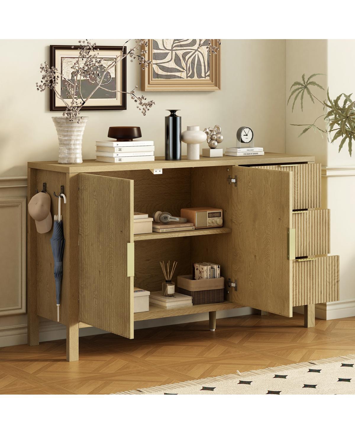 Streamdale Furniture Modern Wave-Pattern Sideboard with 3 Drawers & Hooks