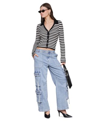 Women's Stripe Polo Long-Sleeve Cardigan Sweater