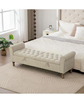 65.75" Wide Modern Upholstered Storage Bench with Double Lids & Rolled Armrest