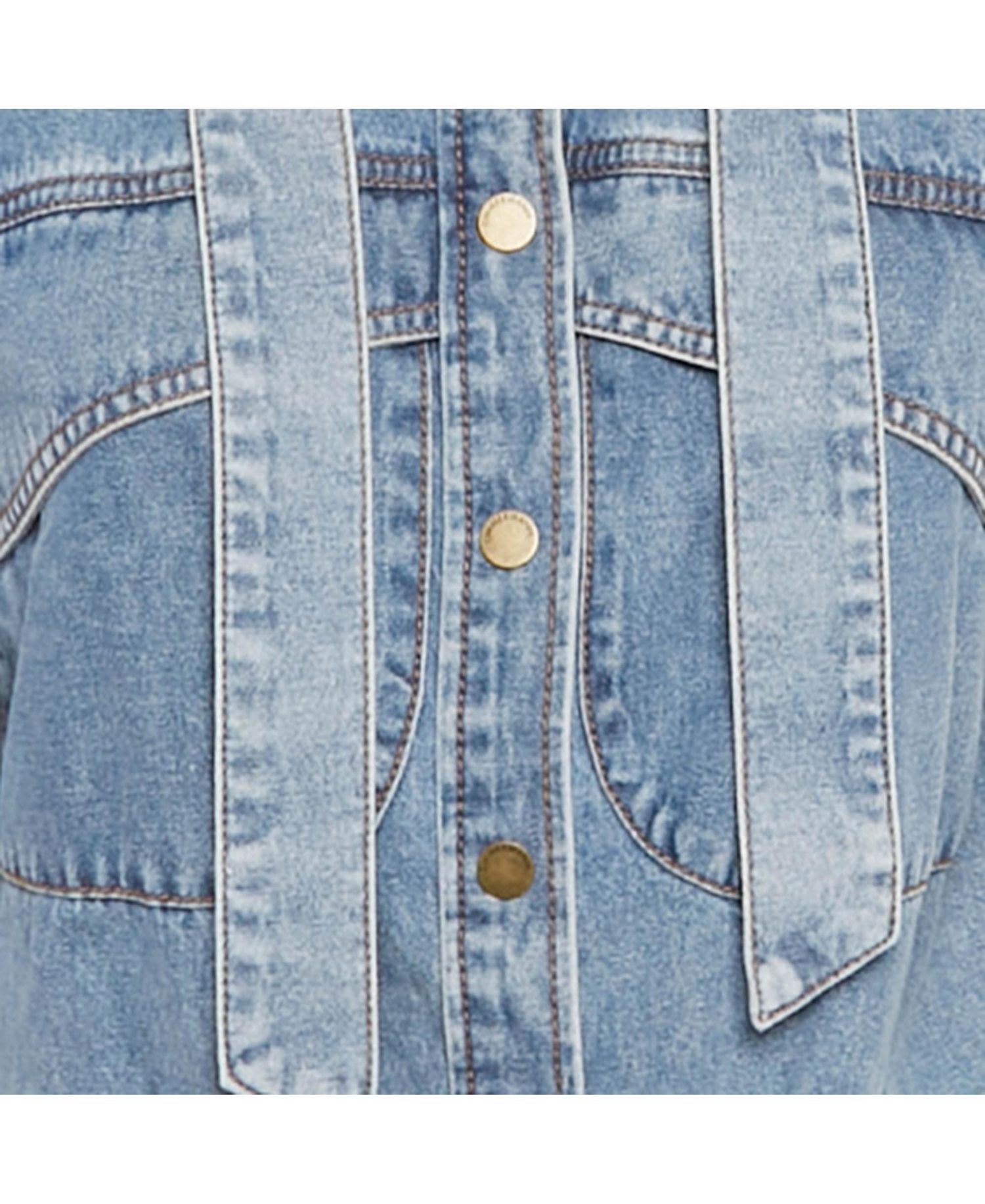 Women's Blue Denim Neck Tie-Up Blouse