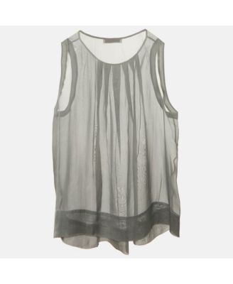 Women's Grey Silk Sheer Sleeveless Top