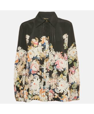 Women's Black Floral Print Silk Blouse