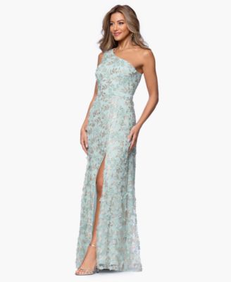 Petite 3D Flower One Shoulder Ball Gown