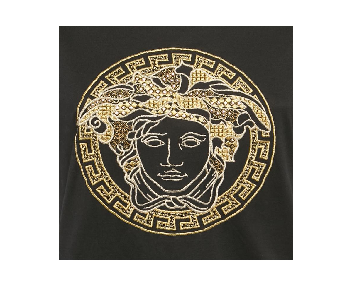 Pre-Owned Versace Women's Black Medusa Embroidered Jersey T-Shirt
