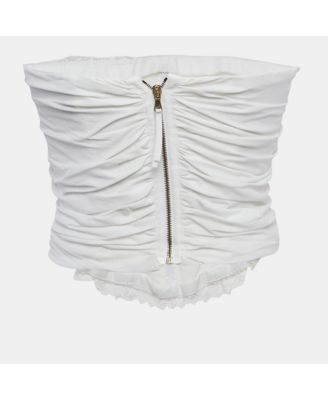 Women's White Lace Trim Cotton Strapless Corset Top