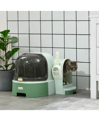Green Easy-Clean Covered Cat Litter Box with Scoop