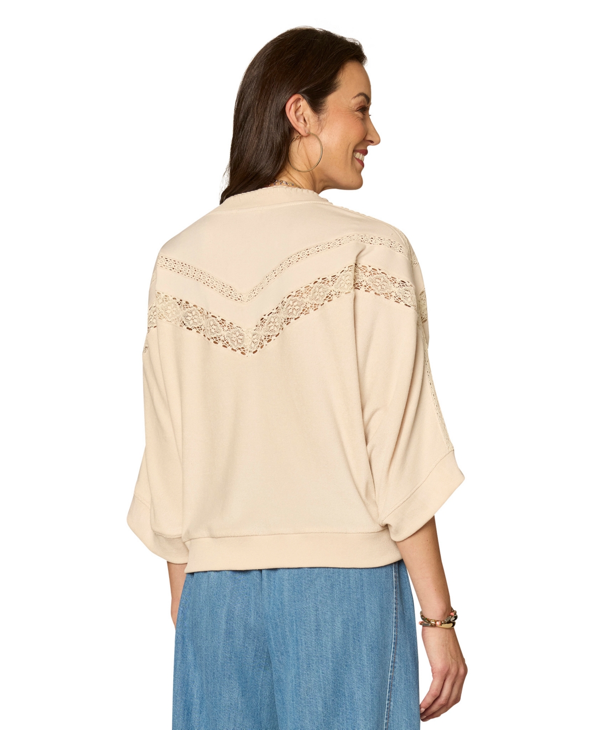 Democracy Petite Mandarin Collar Embroidered Knit Top