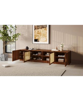 78" TV Stand for TVs Up to 85" with Rattan Doors & Adjustable Shelf